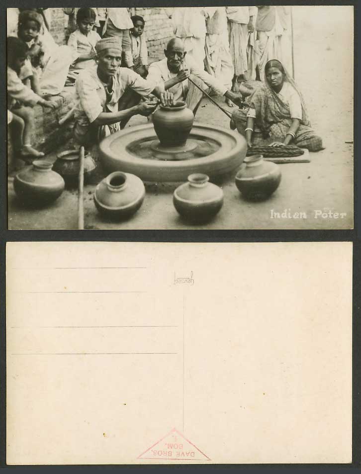 India Old Real Photo Postcard Indian Poter Potter, Wheel Throwing Pottery, Woman