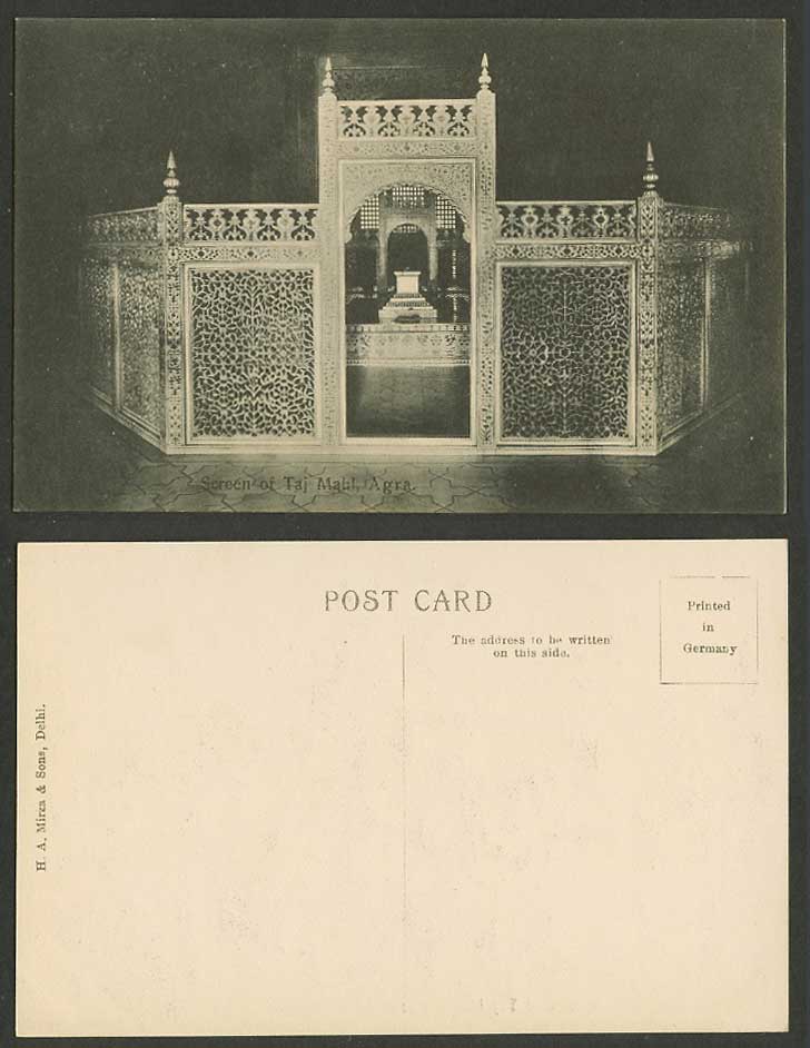 India Old Postcard Marble Screen Grille TAJ MAHAL Interior Agra Mughal Taj Mahl
