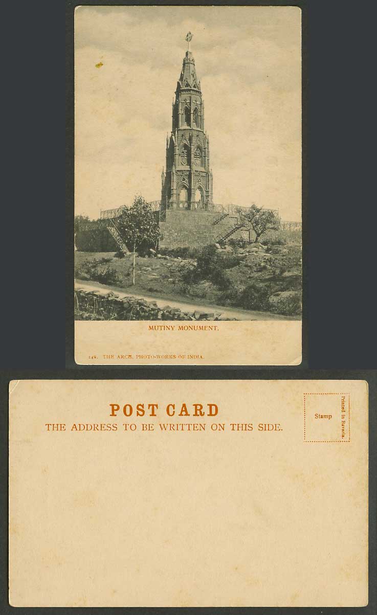 India Old U.B. Postcard Monument 1857 British Mutiny Delhi Erected in 1863 A.D.