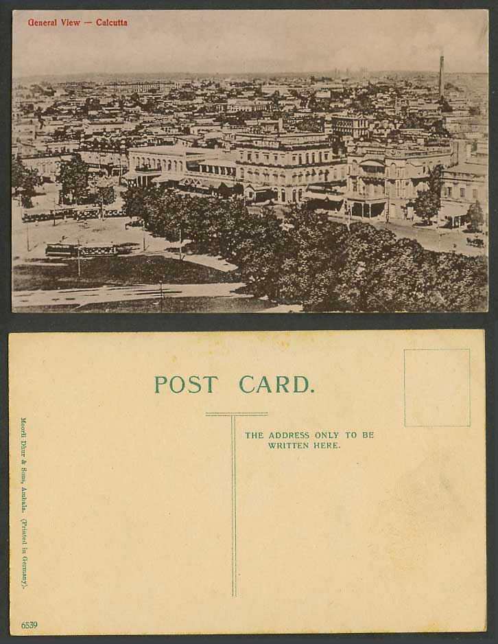 India Old Postcard General View Calcutta Tram Tramway Street Scene Panorama 6539