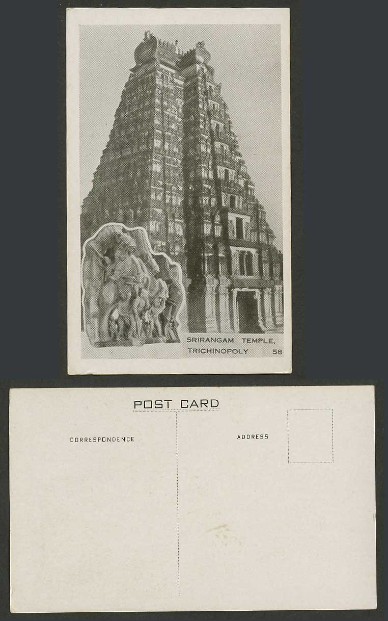 India Old Postcard Srirangam Temple Trichinopoly Pagoda, Tiruchirappalli Tiruchi