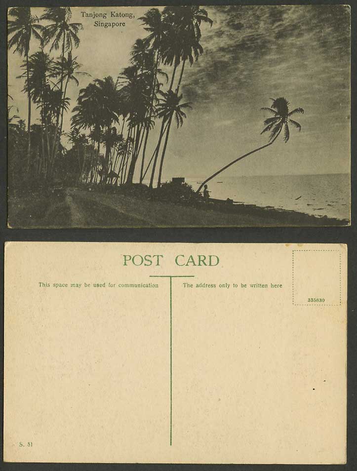 Singapore Old Postcard Tanjong Katong Palm Trees Seaside Seashore Panorama S.51