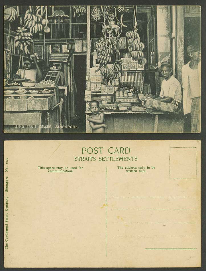Singapore Old Postcard Kling Fruit Seller Vendor Merchant Malay Shop Boy Bananas