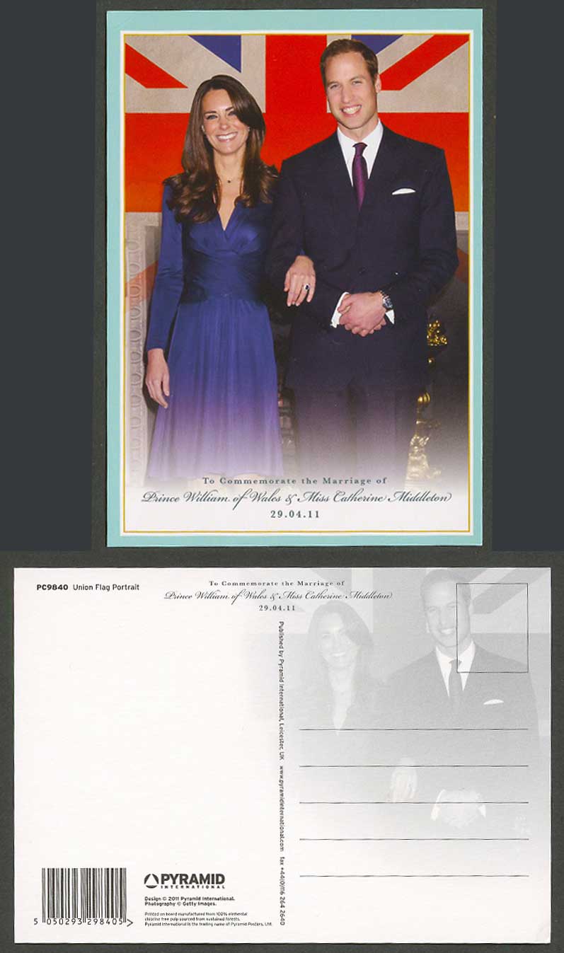 Union Flag Portrait, Marriage Prince William & Catherine Middleton 2011 Postcard