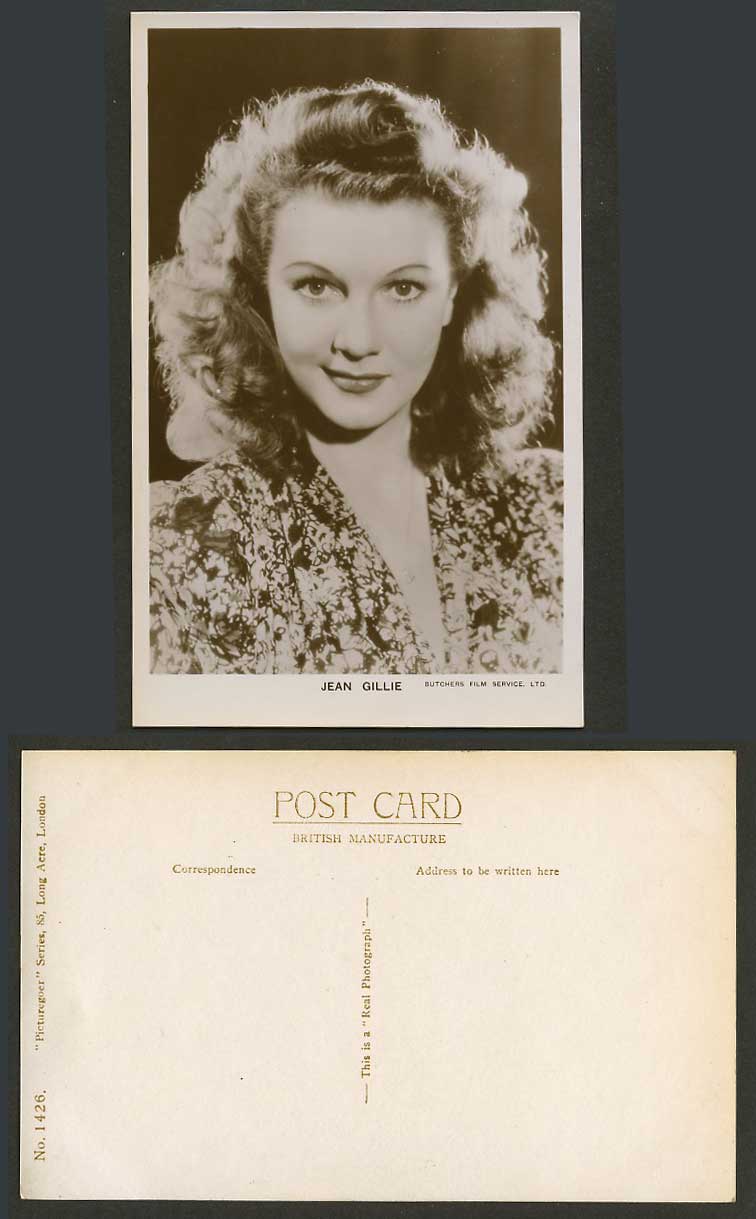 English Film Actress, Jean Gillie, Butchers Film Service Old Real Photo Postcard