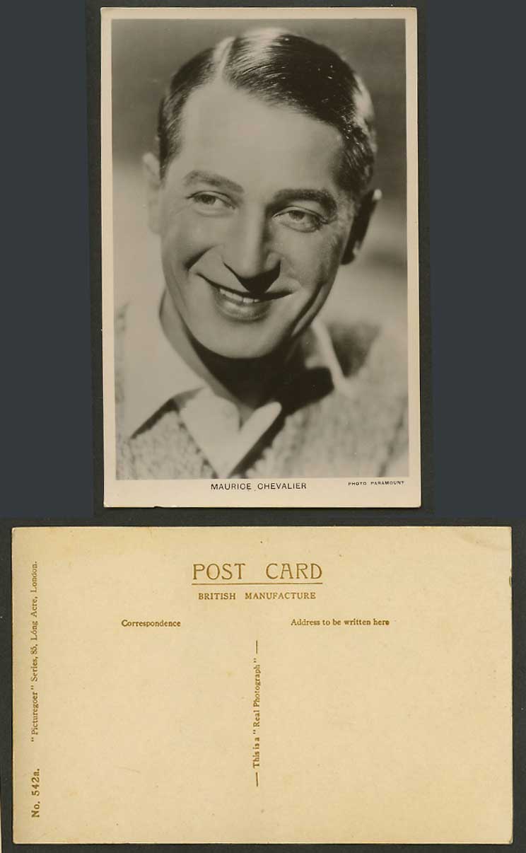 French Actor and Singer Mr. Maurice Chevalier, Paramount Old Real Photo Postcard