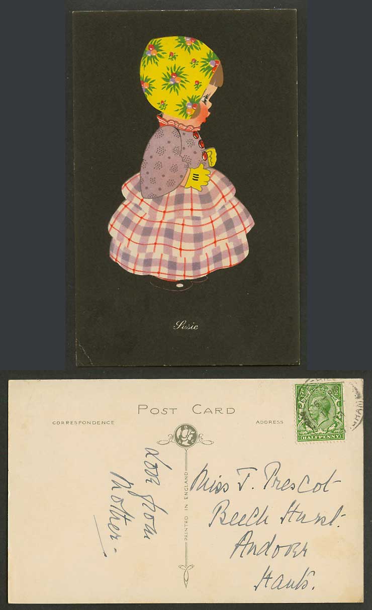 Chloe Preston Little Girl Susie wear Yellow Flowers Hat Gloves 1934 Old Postcard
