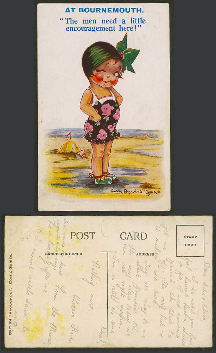 Gwen Hayward Young Old Postcard At Bournemouth, Men need a little encouragement!