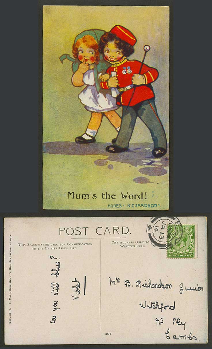 Agnes Richardson Artist Signed 1914 Old Postcard Mum's The Word! Guard of Honour