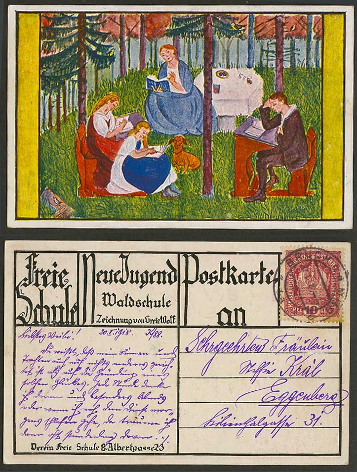 Grete Wolf, Austria 10h 1918 Old Postcard Freie Schule, Waldschule Forest school