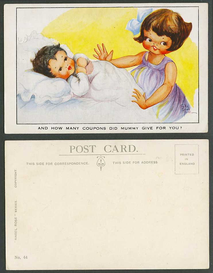 Freda Mabel Rose Old Postcard And How Many Coupons Did Mummy Give For You? Girl