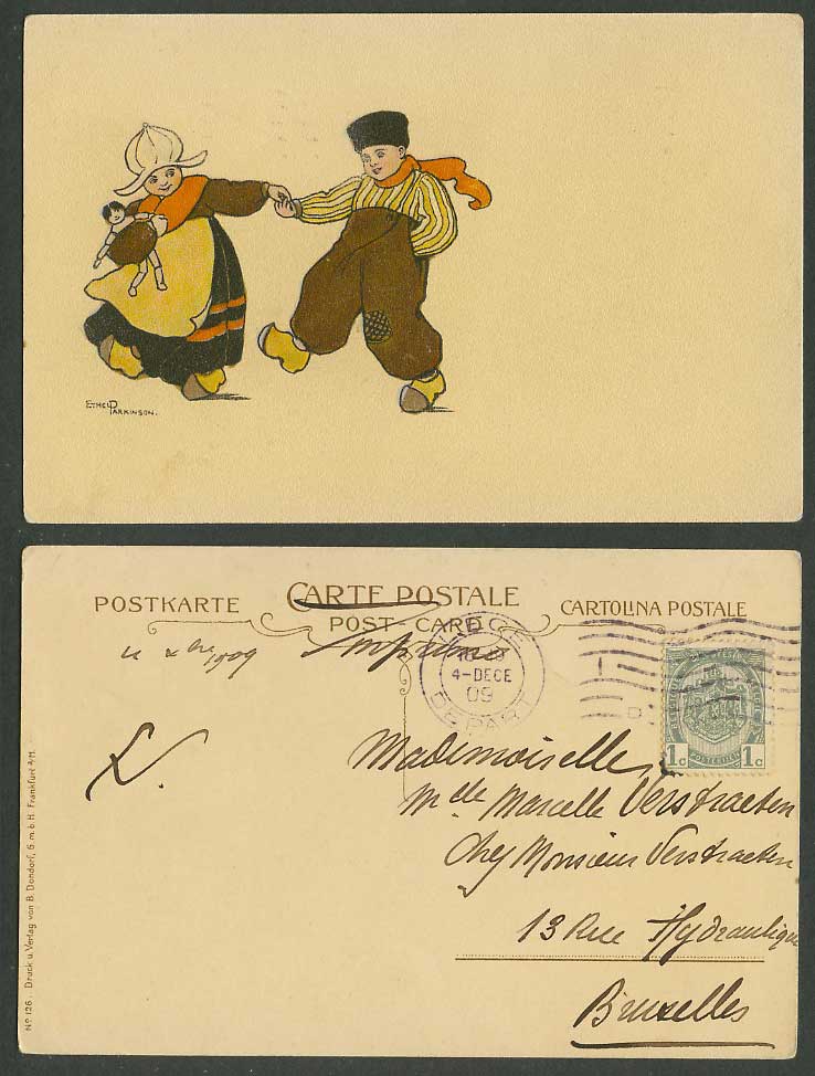 Ethel Parkinson Artist Signed 1909 Old Postcard Dutch Boy and Girl Doll Children