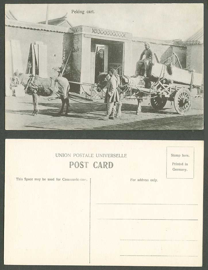 China Old Postcard PEKING CART Chinaman Bow Archery Donkey or Mule Entrance Gate