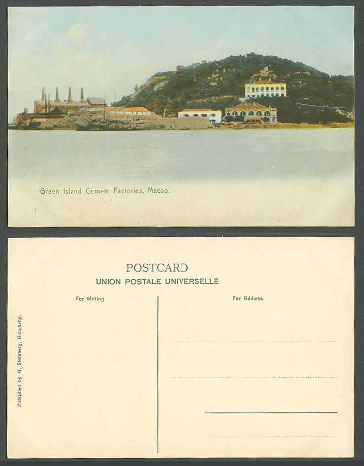 Macau Macao China 1910 Old Colour Postcard Green Island Cement Factories Factory