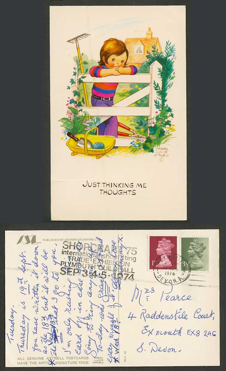 MABEL LUCIE ATTWELL 1974 Postcard Just Thinking Me Thoughts, MLA 49, Shopfitting