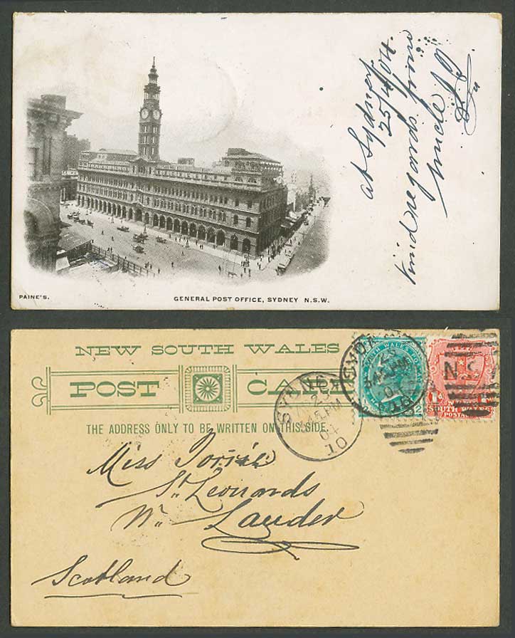 Australia QV 1/2d. 1904 Old Postcard Sydney General Post Office NSW Street scene