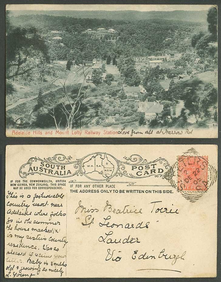 Australia QV 1905 Old Postcard Adelaide Hills Mount Lofty Railway Station Bridge