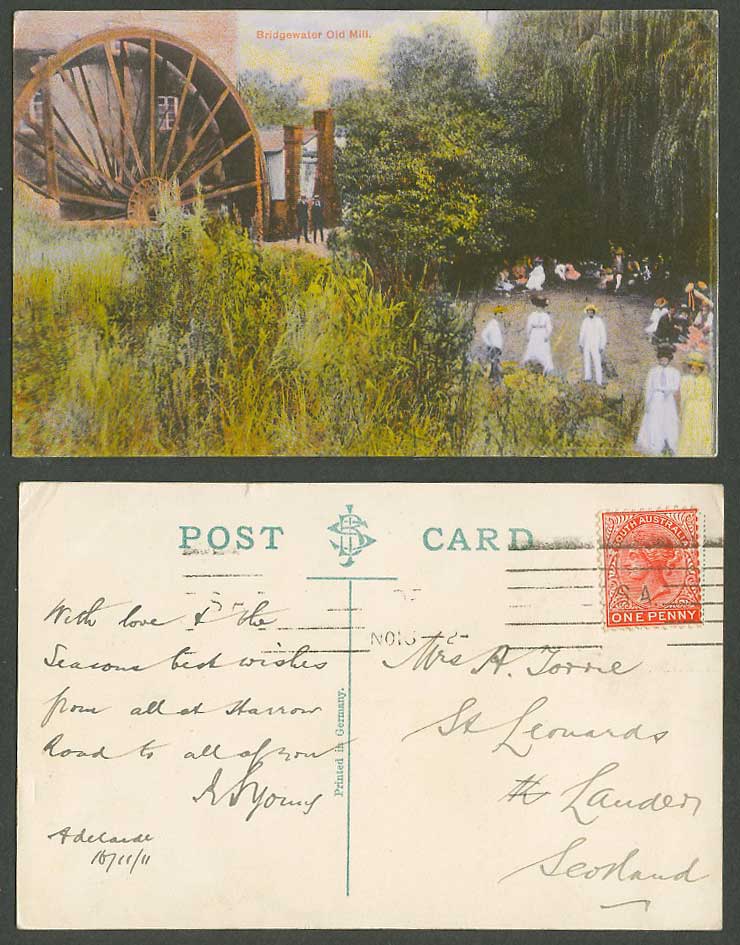 South Australia Queen Victoria 1d. 1911 Old Colour Postcard Bridgewater Old Mill