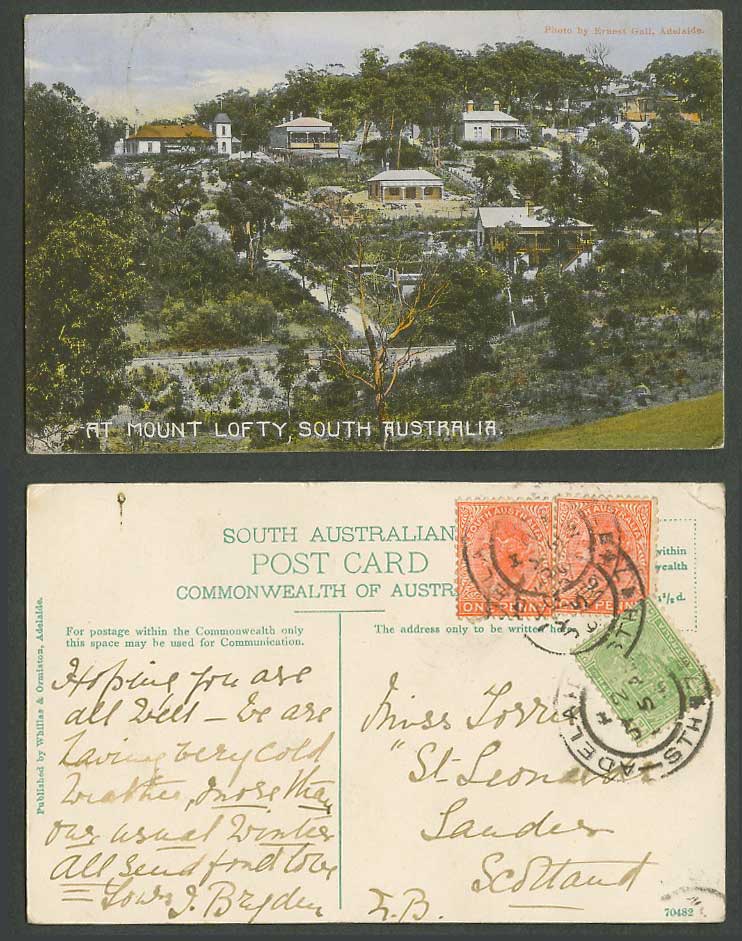 South Australia 1/2d QV 1d x2 1906 Old Postcard At Mount Lofty Adelaide Panorama