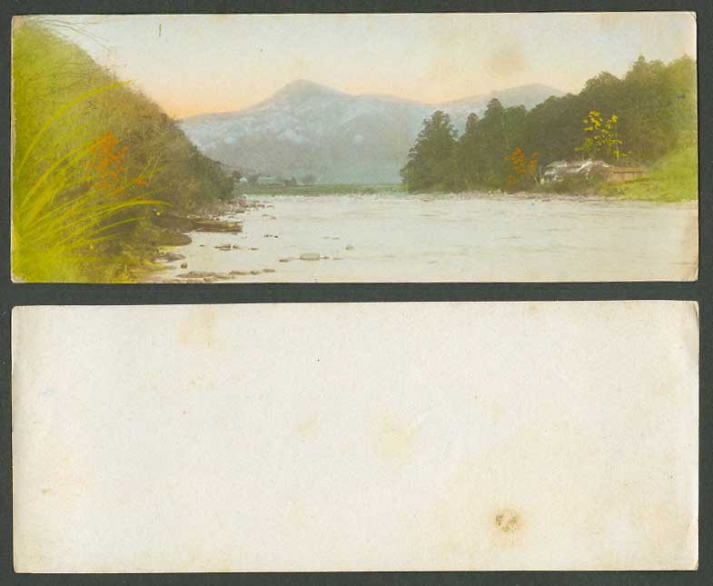 Japan Old Hand Tinted Picture, Bookmark Style, Mountain River Scene and Panorama