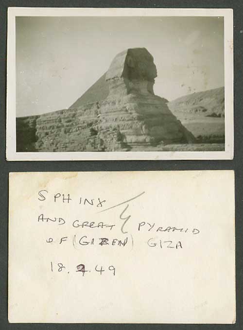 Egypt Sept 1949 Old Small Real Photo Card Cairo Sphinx and Great Pyramid of Giza