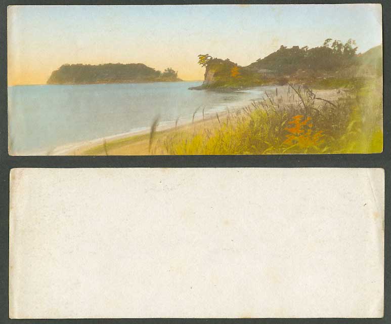 Japan Old Hand Tinted Picture Bookmark Style Beach Seaside Panorama Cliff Island