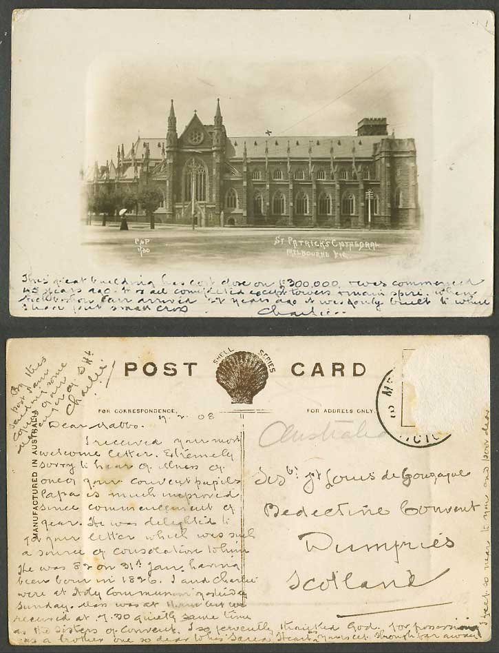 Australia 1908 Old Postcard St. Patrick's Cathedral, Melbourne, Victoria, Street