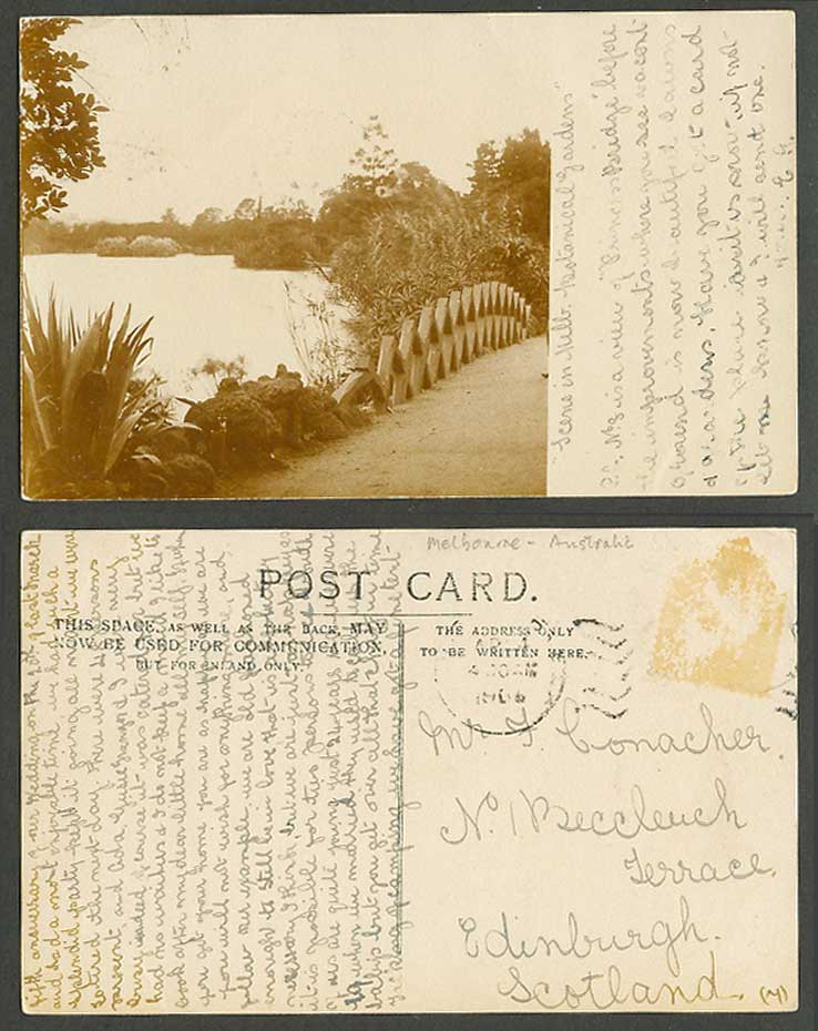 Australia 1906 Old Real Photo Postcard Botanic Botanical Gardens, Melbourne Lake