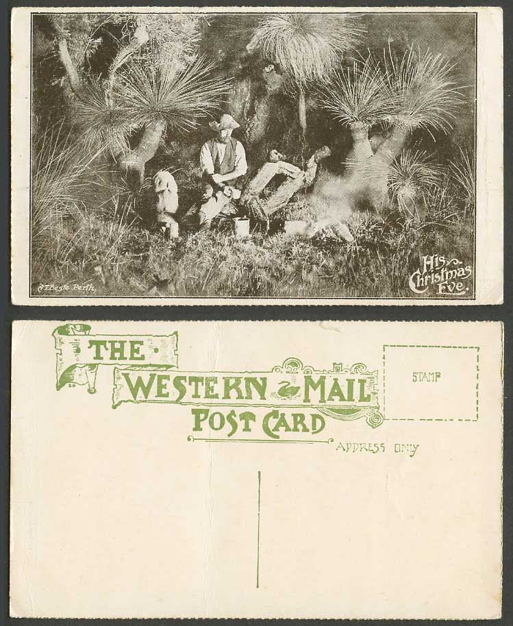 W Australia Old Postcard A.T. Beste Perth Australian Man Trees His Christmas Eve