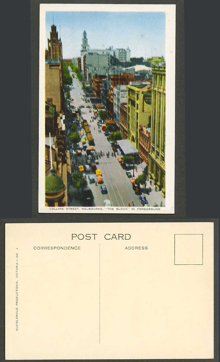Australia Old Postcard Collins Street Scene, Melbourne, The Block in Foreground
