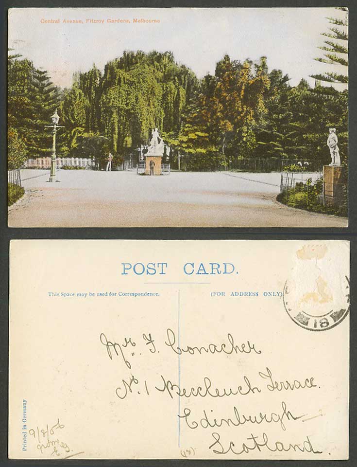 Australia Old Postcard Central Avenue, Fitzroy Gardens, Melbourne Street Statues