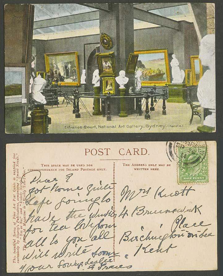 Australia 1911 Old Postcard Sydney National Art Gallery Entrance Court, (Hardie)