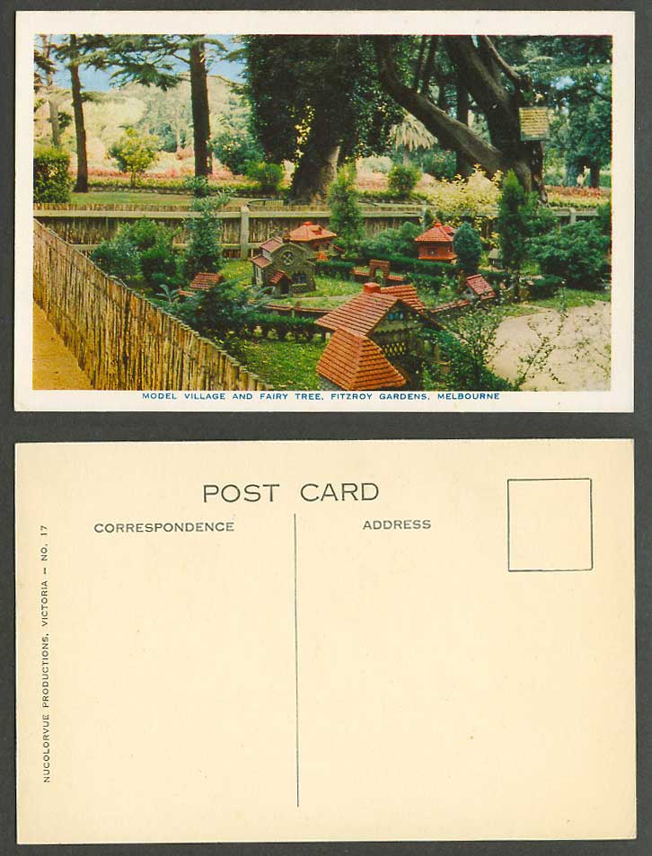 Australia Old Postcard Model Village & Fairy Tree Fitzroy Gardens Melbourne Vic.