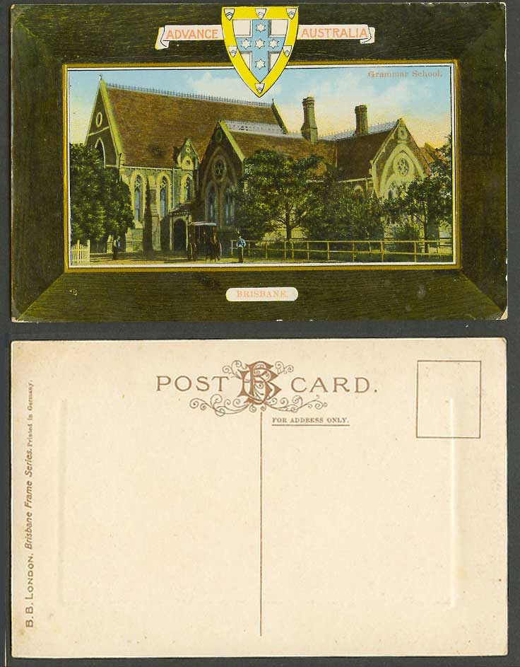 Australia Old Colour Postcard Brisbane Grammar School, Queensland, Coat of Arms