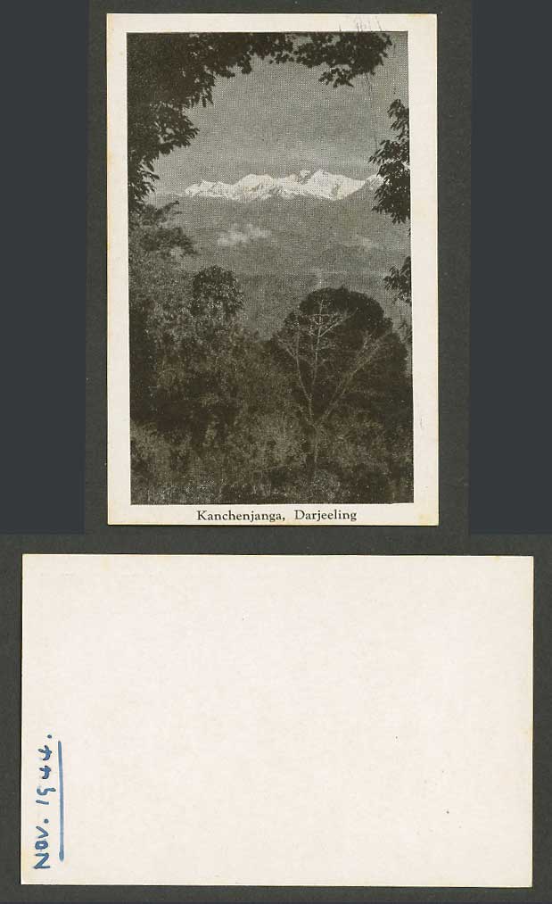 India 1944 Old Small Card Kanchenjanga Darjeeling Snowy Mountains Hills Panorama