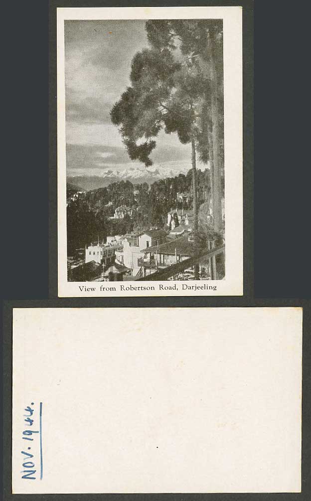 India 1944 Old Small Card View from Robertson Road Darjeeling Mountains Panorama