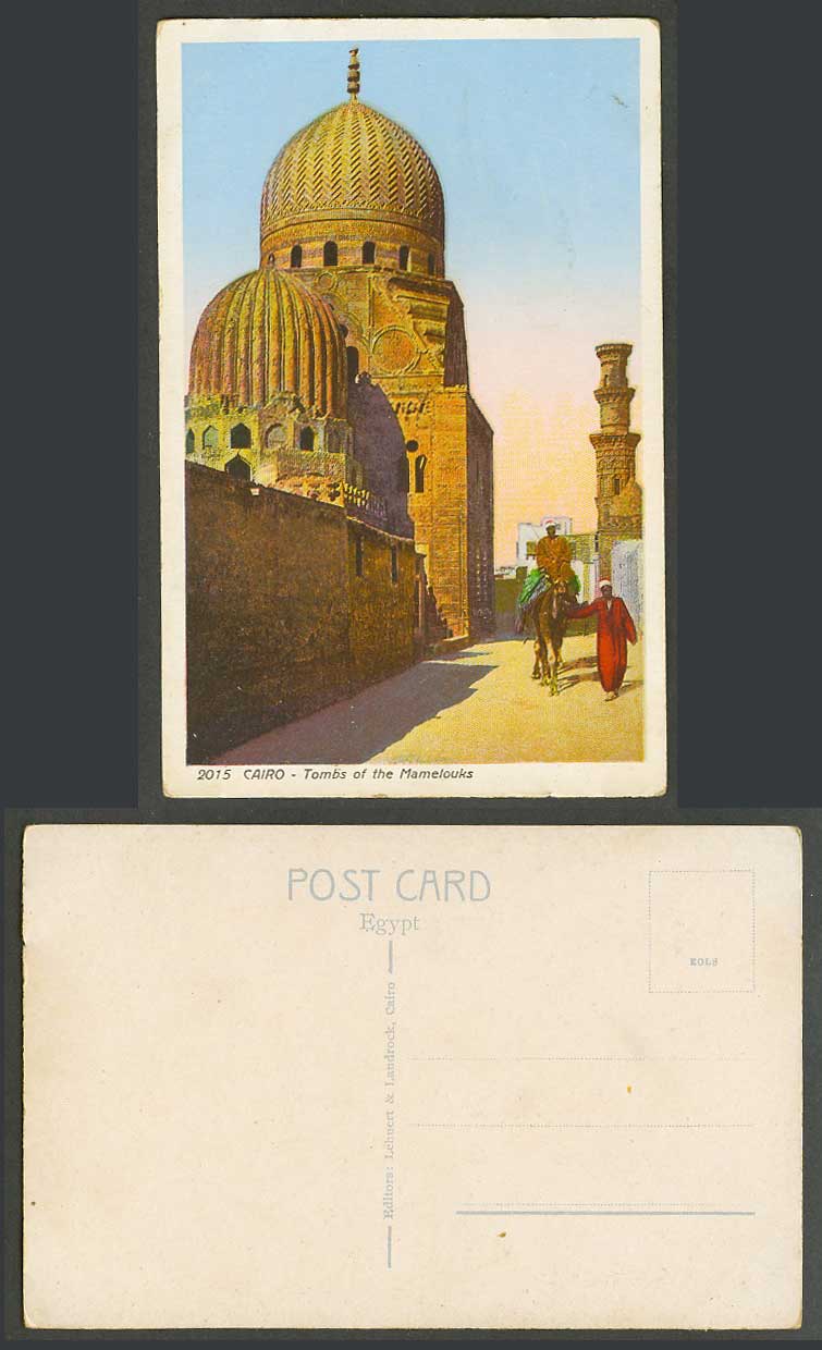 Egypt Old Colour Postcard Cairo Tombs of Mamelouks Street Scene Camel Rider 2015