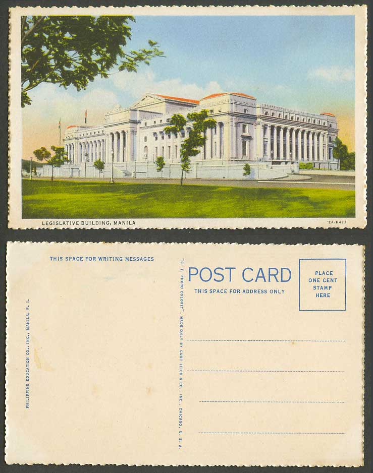 Philippines Old Colour Postcard Manila Legislative Building Philippine Education