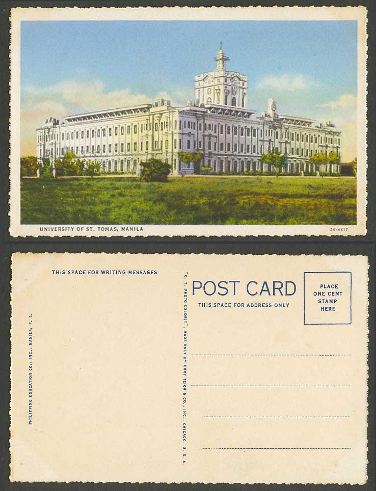 Philippines Old Colour Postcard Manila, University of St. Tomas Santo Tomas P.I.