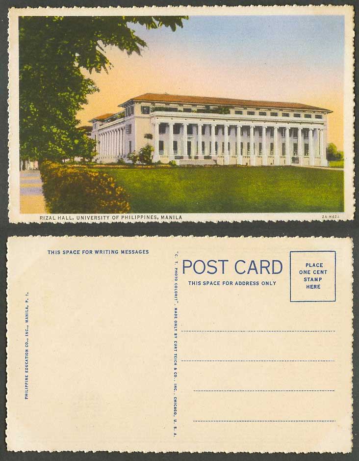 Philippines Old Colour Postcard Rizal Hall University of Philippines Manila P.I.