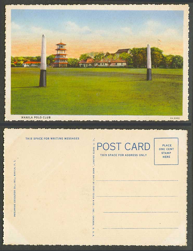 Philippines Old Colour Postcard Manila Polo Club, Pagoda Tower Sport Sports P.I.