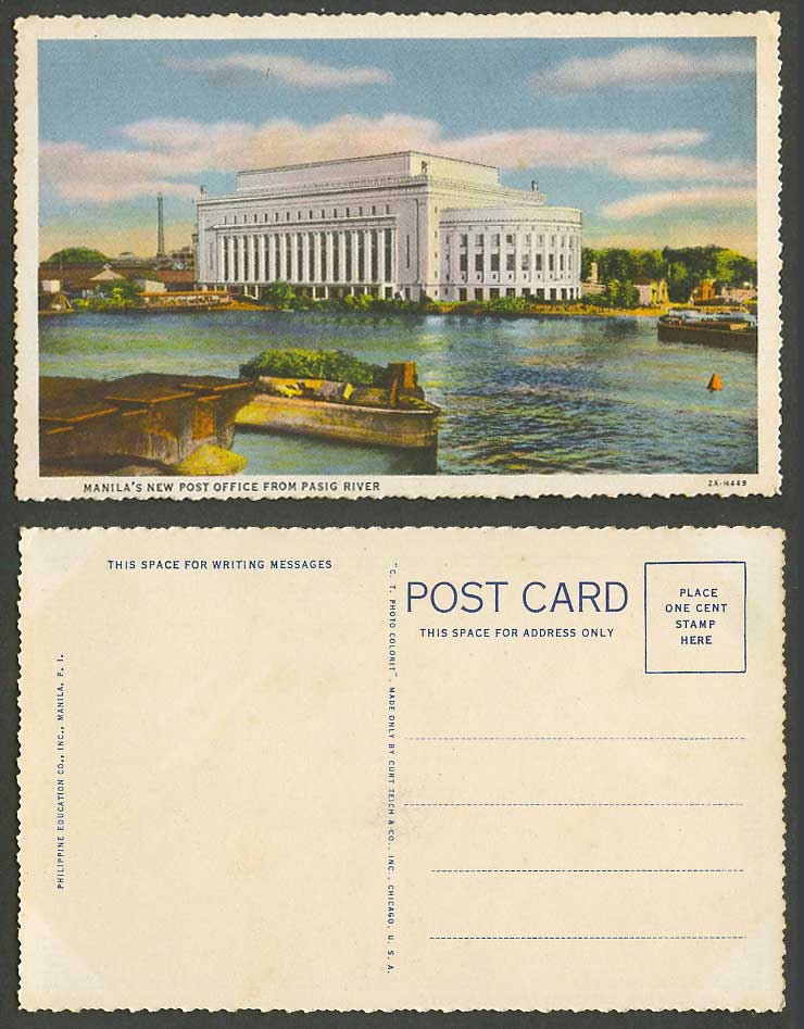 Philippines Old Postcard Manila, Manila's New Post Office from Pasig River Scene