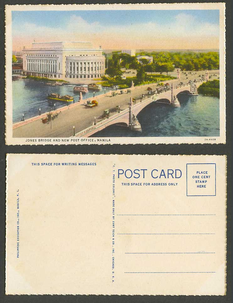 Philippines Old Colour Postcard Manila, Jones Bridge New Post Office Pasig River