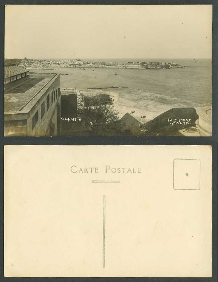 Malta Old Real Photo Postcard Fort Tigne, Maltese Fortress Panorama, S.L. Cassar