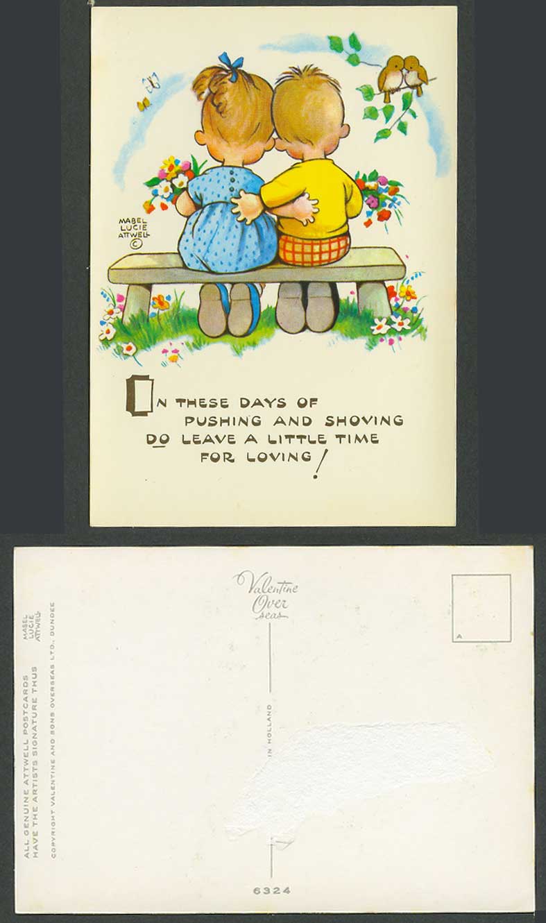 MABEL LUCIE ATTWELL Old Postcard Pushing Shoving Days Leave For Loving Bird 6324