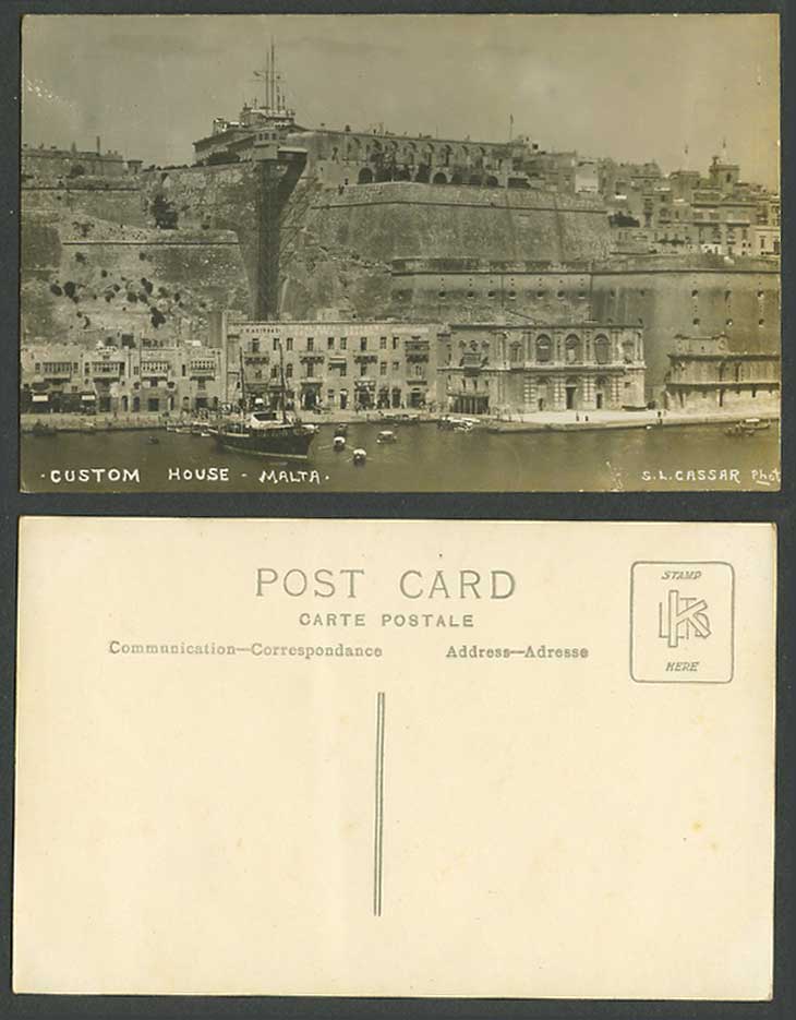Malta Old Real Photo Postcard Custom House, Royal Naval Canteen Valletta Branch