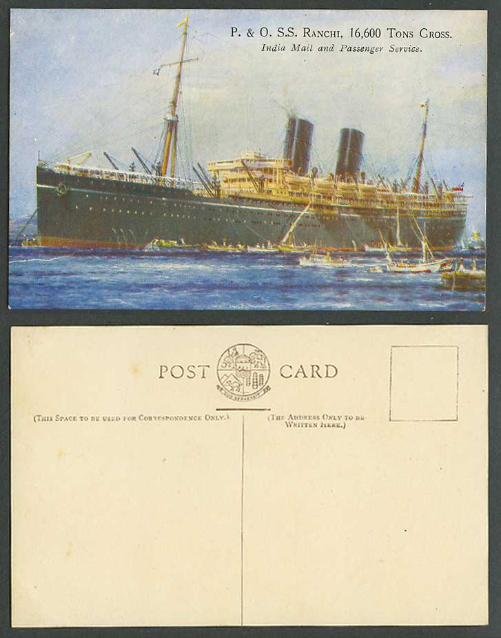 P&O S.S. Ranchi, India Mail & Passenger Service Steam Ship Steamer Old Postcard