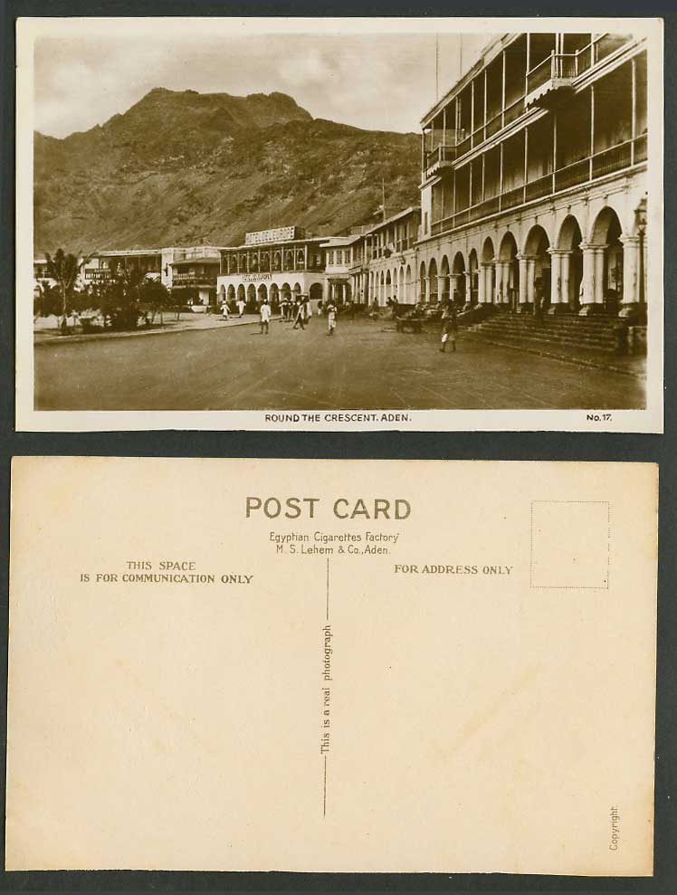 Aden Old Real Photo Postcard Round The Crescent, Hotel de l'Europe Street Scene