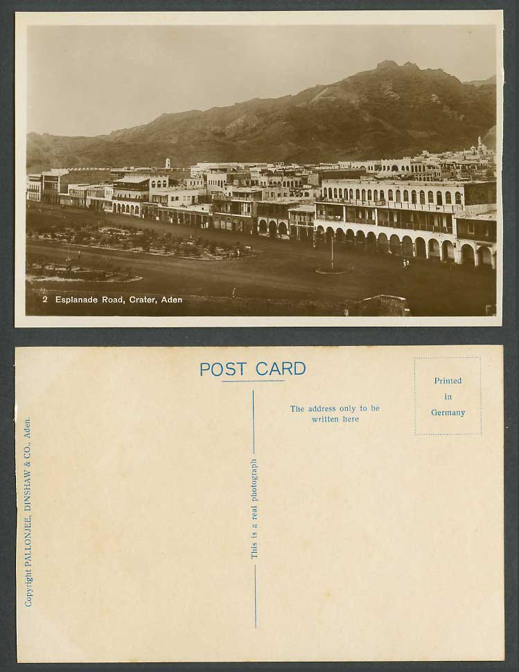 Aden Old Real Photo Postcard Esplanade Road Crater, Street Scene, Gardens, Yemen