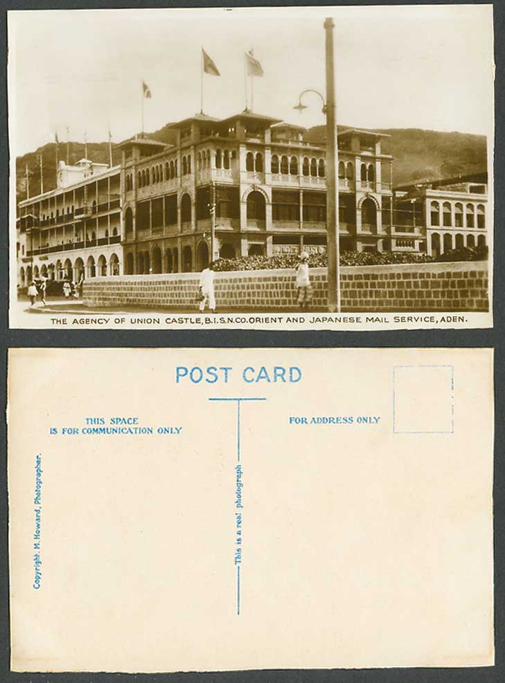 Aden Old RP Postcard Agency of Union Castle BISN Co. Orient & Japan Mail Service